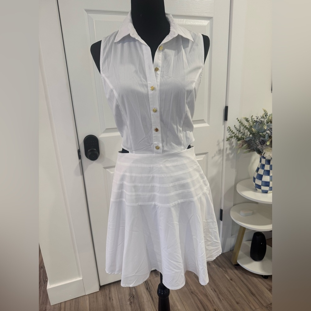 White Sleeveless Button Front Dress